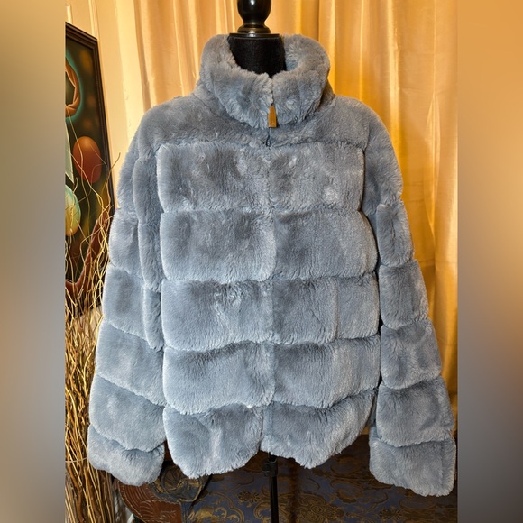 Calvin Klein Women's Faux-Fur Zip-Front Coat - Blue - Size 2X - Picture 2 of 10